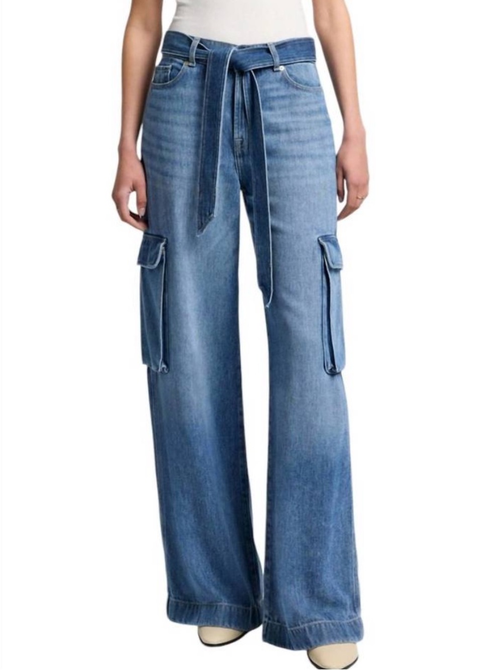 7 For All Mankind Cargo Palazzo Jeans w/ Tie  in Dream On Sz 28